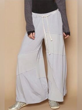 POL Light Gray Wide Leg Patchwork Drawstring Pants